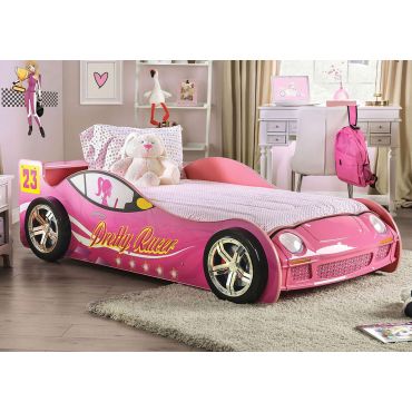 Pink Racer Twin Bed With LED Lights