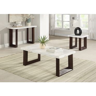 Pittston White Marble Top Coffee Table Set