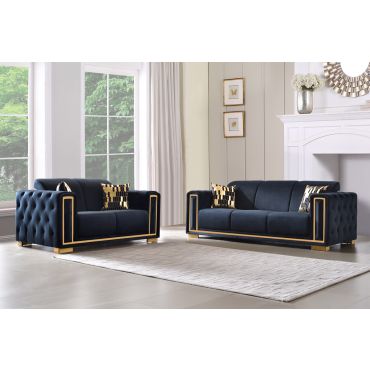 Praten Black Velvet Sofa Set