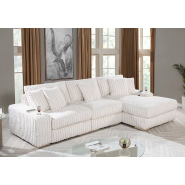 Prestige Beige Striped Fluffy Fabric Sectional