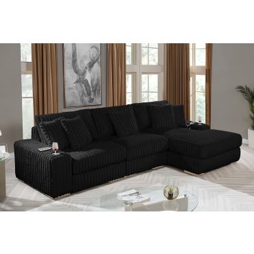 Prestige Black Fluffy Fabric Modern Sectional