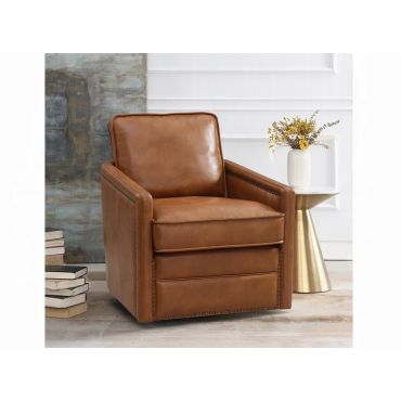 Raffi Brown Leather Vintage Accent Chair