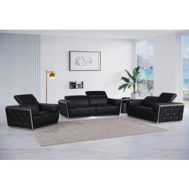 Rita Black Italian Leather Modern Sofa Set