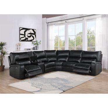 Roberto Black Leather Power Recliner Sectional