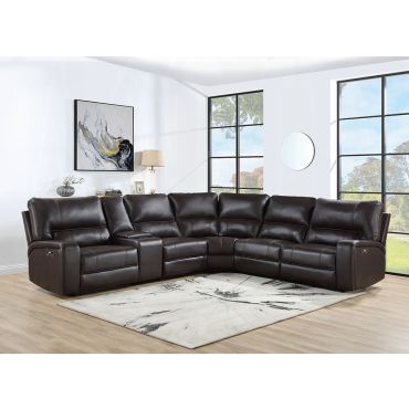 Roberto Espresso Leather Power Recliner Sectional