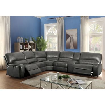 Roberto Grey Leather Power Recliner Sectional