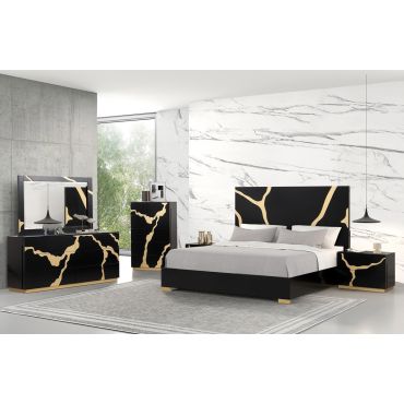 Rondo Black And Gold Modern Bedroom Set