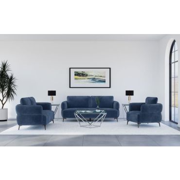 Samira Dark Blue Chenille Sofa Set