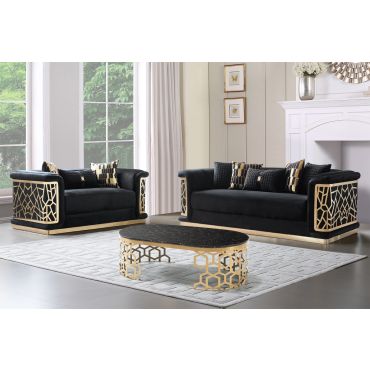 Savonburg Black Velvet Sofa With Gold Frame