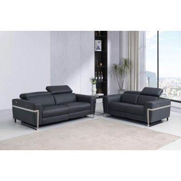 Siera Grey Italian Leather Power Recliner Sofa Set