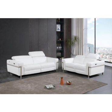 Siera White Italian Leather Power Recliner Sofa Set