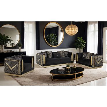 Soria Black Velvet Sofa With Gold Accents