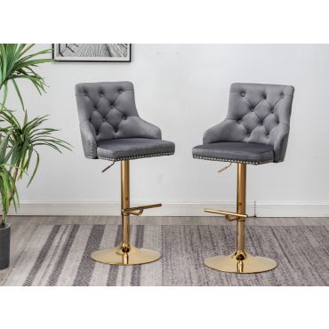 Stavros Grey Velvet Gold Bar Stools