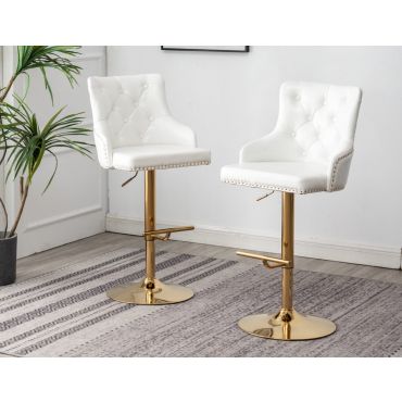 Stavros White Leather Gold Bar Stools