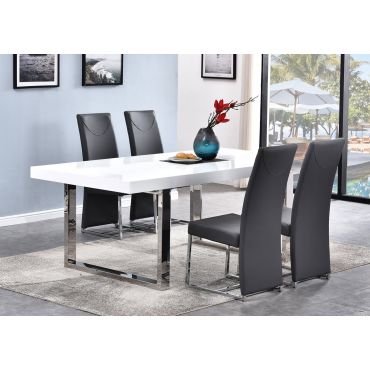 Stirling Glossy White Dining Table Gray Chairs