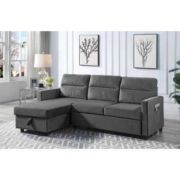 Sylvia Sectional Sleeper With Storage Grey Velvet 