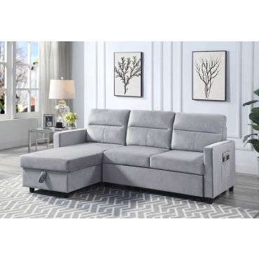 Sylvia Sectional Sleeper Light Grey Velvet 