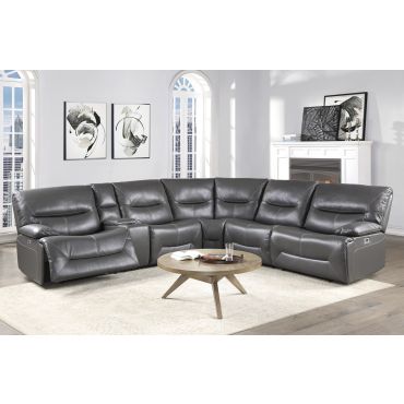 Tahoe Grey Leather Power Recliner Sectional