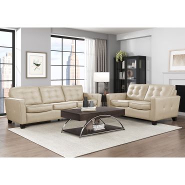 Talon Beige Top Grain Leather Sofa Set