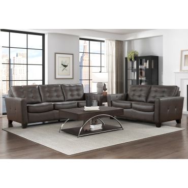 Talon Top Grain Leather Sofa Set Dark Brown