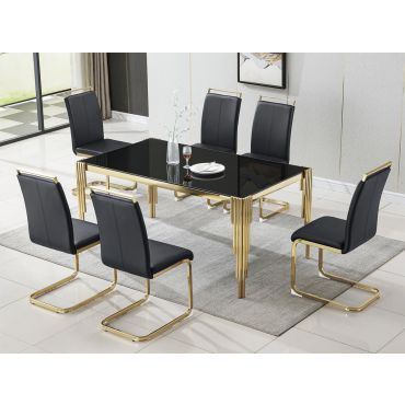 Tango Black Glass Dining Table Gold Base