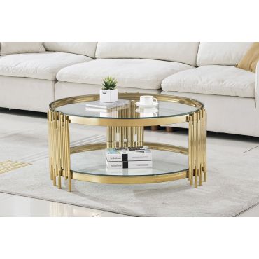 Tango Gold Coffee Table Round Glass Top