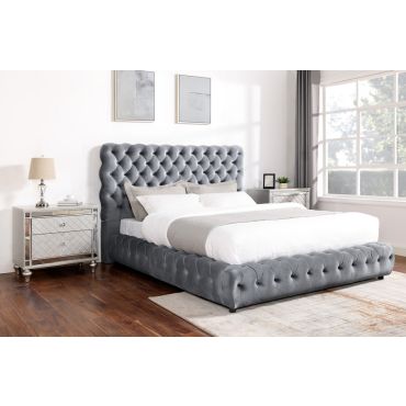 Tasha Platform Bed Tufted Grey Velvet 