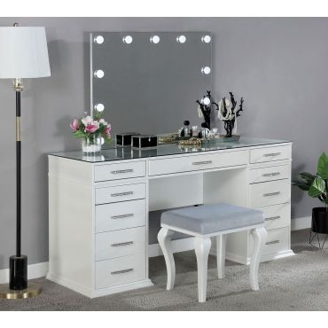 Tasmin White Vanity Set With Stool