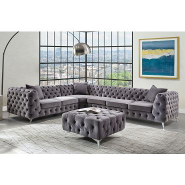 Tawana Grey Velvet Chesterfield Sectional