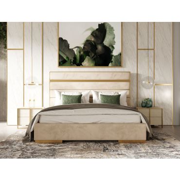 Toledo Beige Velvet Bed Brushed Brass