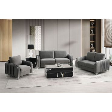 Trevino Modern Sofa Set in Grey Velvet