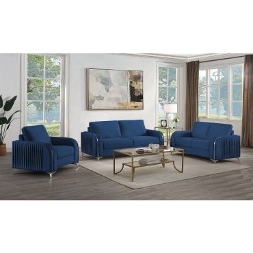 Trevino Navy Velvet Modern Sofa Set