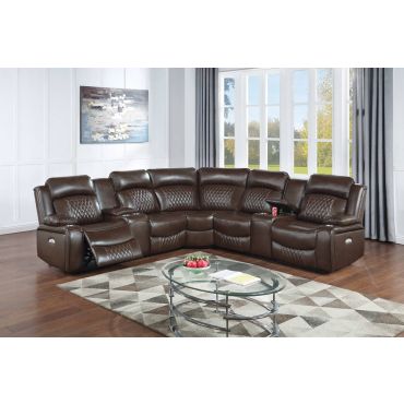 Valdo Brown Leather Power Recliner Sectional