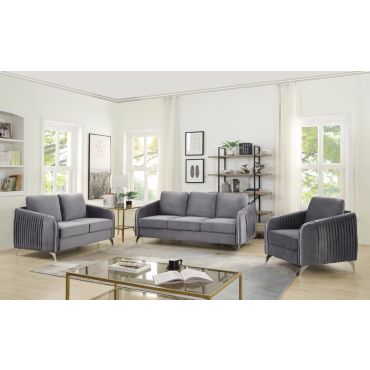 Variel Grey Velvet Sofa Set