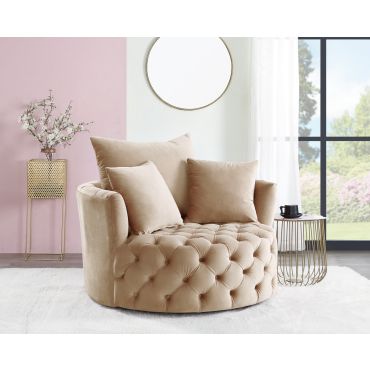 Venus Tufted Beige Velvet Accent Chair