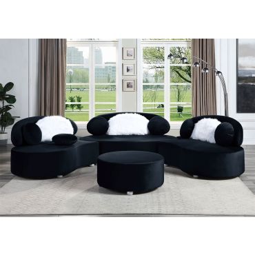 Vivacious Black Velvet Modular Sectional Set