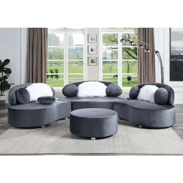 Vivacious Grey Velvet Modular Sectional Set