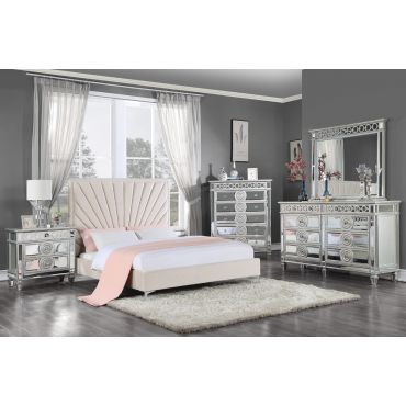 Vivian Beige Velvet Platform Bed