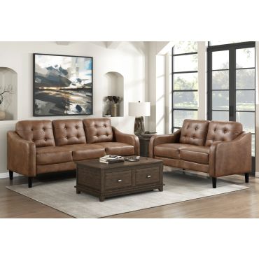 Volos Brown Microfiber Sofa And Loveseat