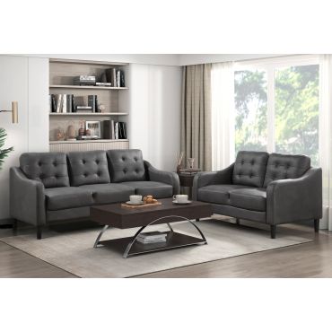 Volos Grey Microfiber Sofa And Loveseat