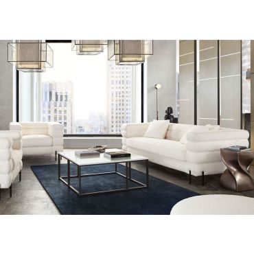 Vox white shearling fabric sofa set