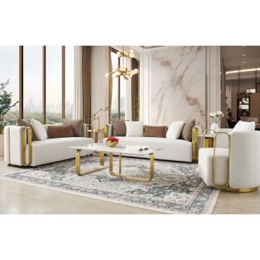 Faris White Sofa With Gold Accents