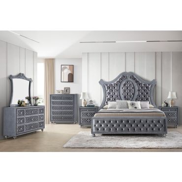 Yannis Grey Velvet Bedroom Set