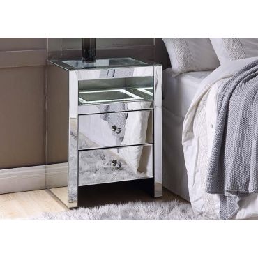 Zarina Mirrored Night Stand With LED Light