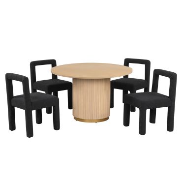 Zerrid Round Oak Wood Dining Table