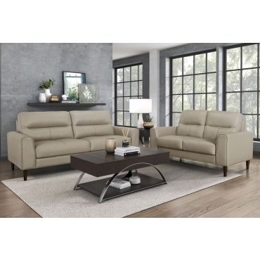 Zibak Cream Leather Sofa Set