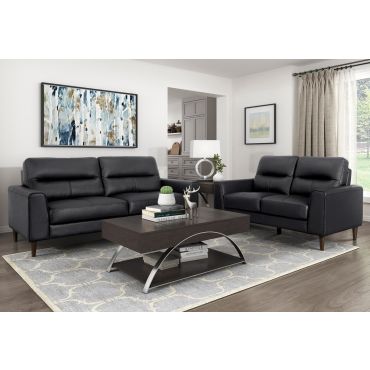 Zibak Black Leather Sofa Set