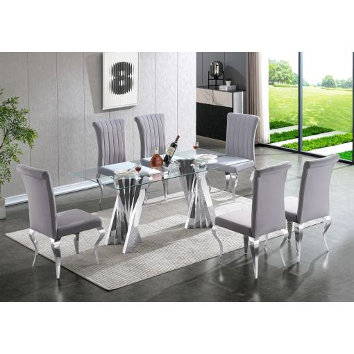 Camron Glass Top Chrome Dining Table Set