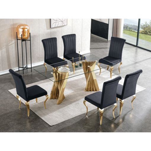 Camron Glass Top Gold Dining Table Set