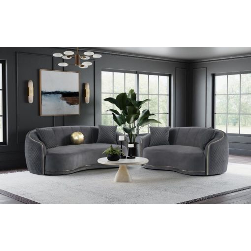 Derwyn Grey Velvet Modern Sofa Set